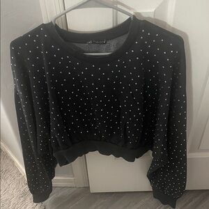 Zara Black Cropped Studded Sweatshirt crystals
